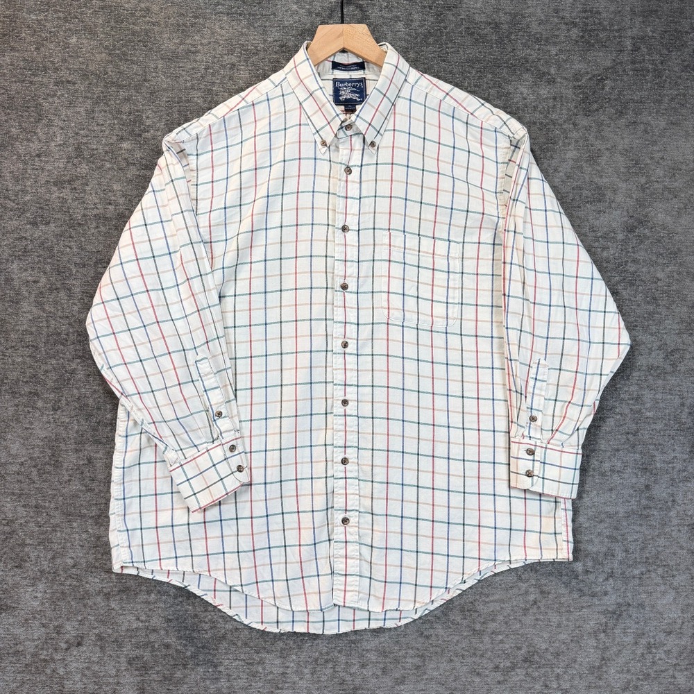 Burberrys Vintage Plaid Button Down Shirt XL Mens Cotton Made In USA Multicolor